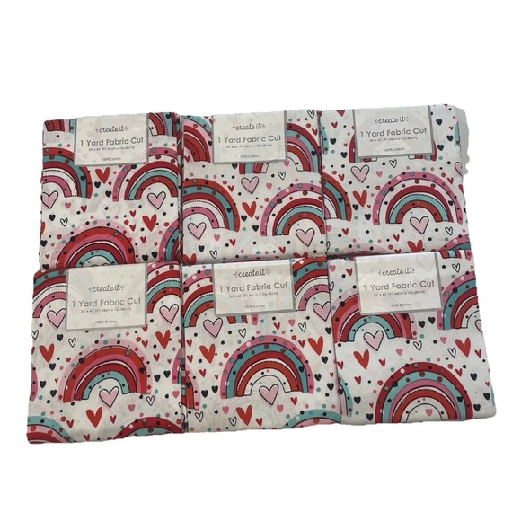 Create It Rainbows Print Fabric 1 Yard Love Heart Cut Valentine Set Pride - Picture 1 of 9